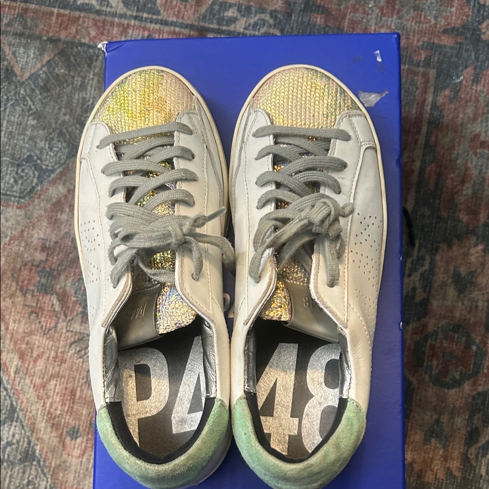 P448 White and Glittering Gold Sneakers